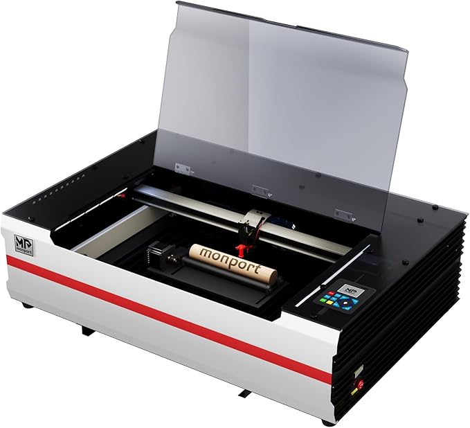 Monport Reno 65W Desktop CO2 Laser Engraver＆Cutter, 16x24 Workbed Laser Engraving Machine with New Semi-Autofocus, 2 Working Platforms, axis Adjustable for Wood Acrylic Glass