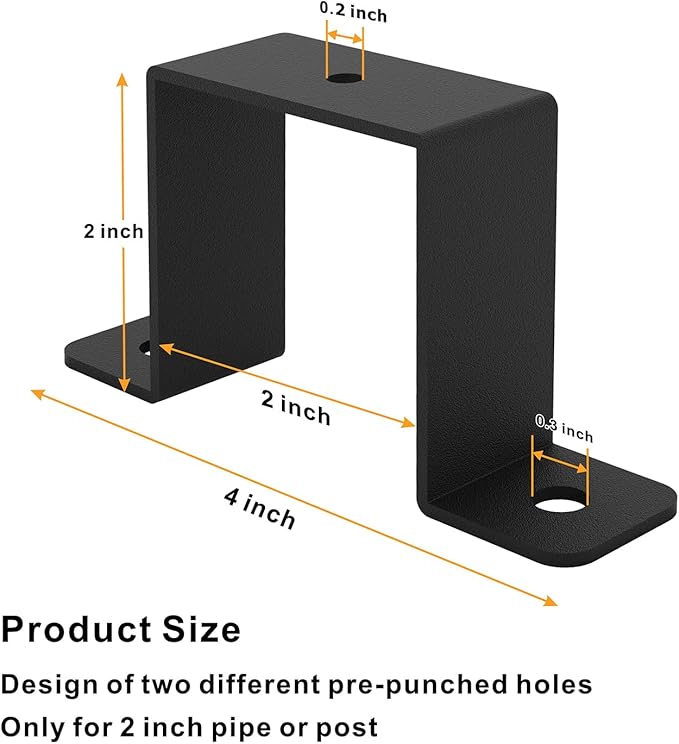4Pcs Square Pipe Clamp, Black Strap Post Ties Brackets, U Shaped Connector Bracket, Wood Deck Fence Post Tie for Water Pipes, Balcony Railing, Stairs Railing