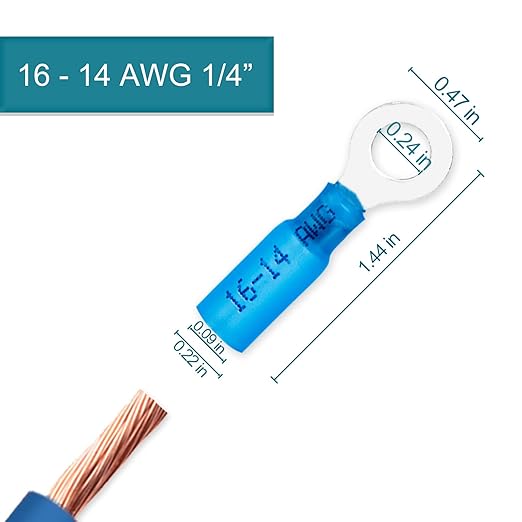 60 PCS Heat Shrink Wire Connectors, 16-14 AWG Ring Terminals, 16-14 Gauge 1/4" Stud(M6) Automotive Marine Ring Connectors by Housun