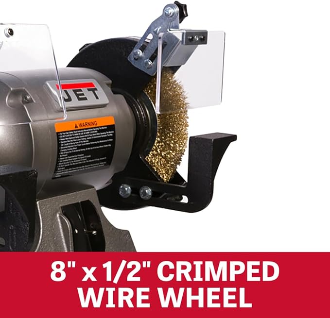 JET 8-Inch Bench Grinder with Wire Wheel, 3450 RPM, 1 HP, 115V 1Ph (Model JBG-8W)