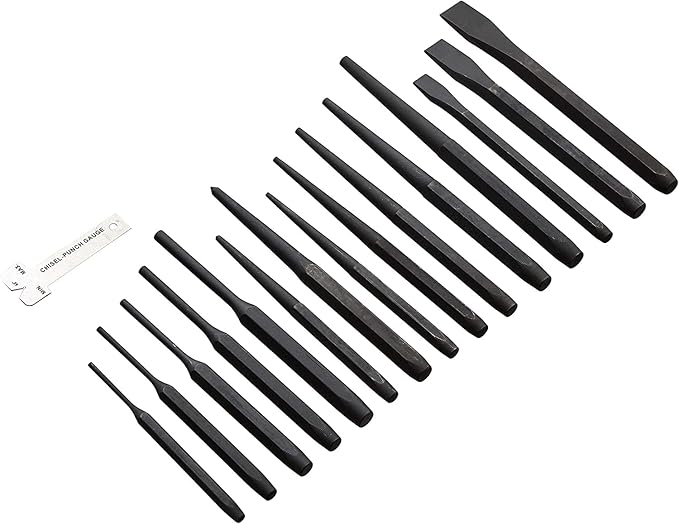 Amazon Basics 16-Piece Chrome Vanadium Steel Punch and Chisel Set with Storage Pouch