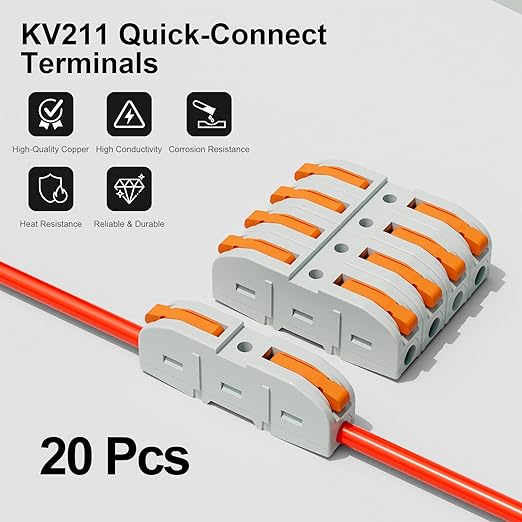20Pcs Lever Wire Connectors, 1 Conductor Splicing Compact Splitter Docking Terminal Block Electrical Connectors for 26-12 AWG, 600V 32A (Orange)