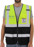 Dib Safety Reflective Vest High Visibility with Pockets and Zipper, Yellow and Black 2XL