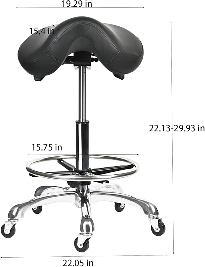 Saddle Tilting Stool Rolling Chair with Thicker Seat Swivel Ergonomic Height Adjustable Footrest Wheels for Beauty Spa Salon Dental Medical Clinic Kitchen Home Office Shop Bar Black
