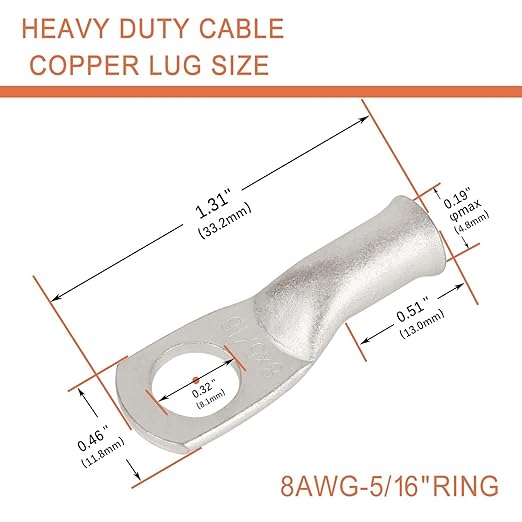 4 Pack 8 AWG 3/8 & 4 Pack 8 AWG 5/16 Lugs Tinned Copper Terminal Lugs & 8 Pieces Ratio 3:1 Waterproof Double Wall Heat-Shrinkable Tube