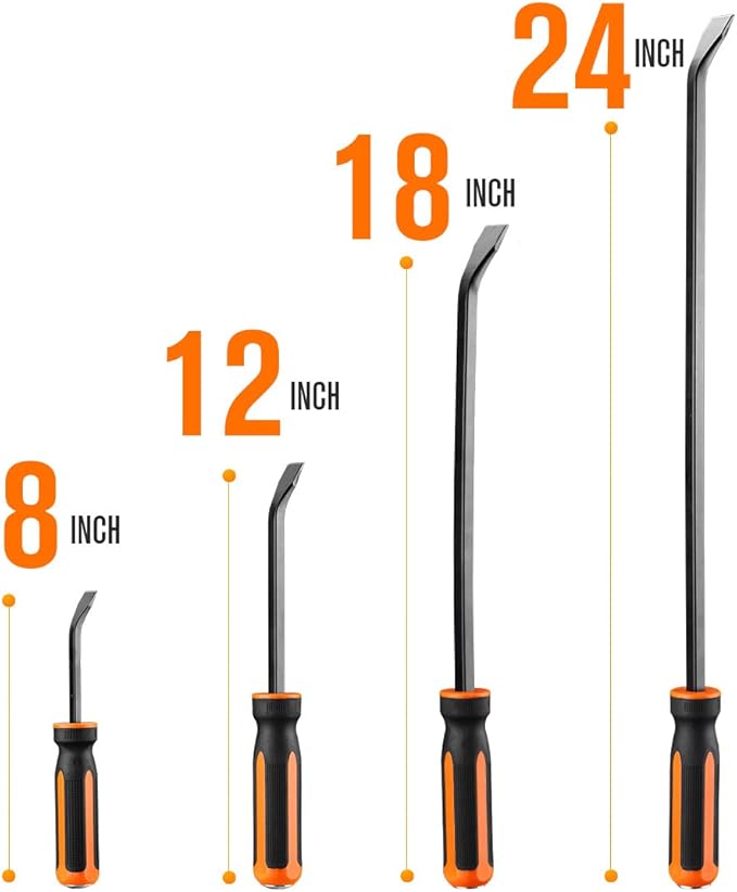 REXBETI Pry Bar Set, Heavy Duty Pry Bar 4-Piece Mechanic Hand Tools, Thicker Strike Cap Handle, Black Orange