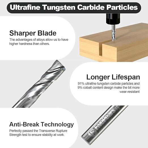 FivePears Up Cut Spiral Router Bit for CNC, 1/2 inch Cutting Diameter and 2 inch Cutting Length 1/2 inch Shank Carbide End Mill Router Bit for Wood Carving Engraving Grinding Grooving