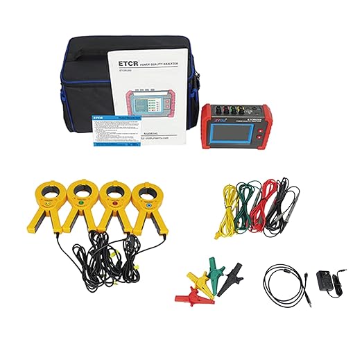 ETCR5200 3 Phase Power Quality Analyzer Three Phase Power Harmonic Analyzer Three-Phase Power Quality Logger with 4 PCS ETCR050B Current Clamp Sensor 1.0A-1000A | CT Size Ф50mm/1.96 inch