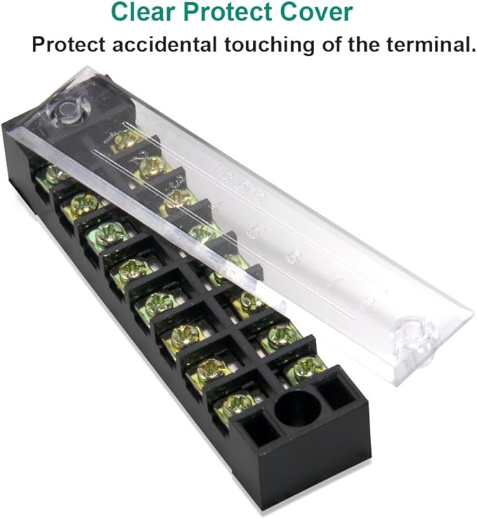 MILAPEAK Terminal Block and Strip - 12pcs (6 Sets) 8 Positions Dual Row 600V 15A Screw Terminal Strip Blocks with Cover + 400V 15A 8 Positions Pre-Insulated Terminals Barrier Strip (Black & Red)