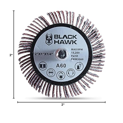 BHA Aluminum Oxide Shank Mounted Flap Wheels, 2” x 1” x 1/4”, 60 Grit - 5 Pack