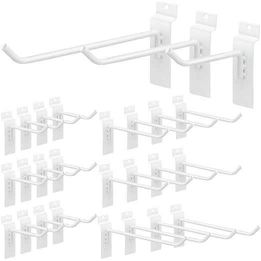 Slatwall Hooks 24 Pcs 4/6/8 Inch Slatwall Accessories Slat Wall Shelf Brackets Slat Wall Hanging Hook and Hanger Slatwall Panel Hook Slat Wall Hook Heavy Duty Pegboard Gridwall Display Hook (White)