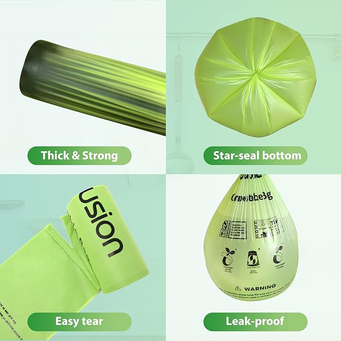 Compostable 36 gallon Trash Bags, Extra Thick 1.28 Mills, Compost 36 Gal Trash Bags (Kitchen Tall Garbage Bags), Compostable Lawn & Leaf Yard Waste bags,ASTM D6400,Bpi Certified