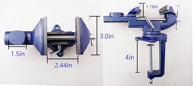 2-in-1 Dual-Purpose Combined Bench Vise or Table Vise, With end-point locking device, Portable Universal Rotate 360° Work Clamp-On Vise, 3.0" Blue