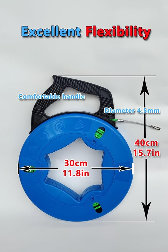 196FT 4.5mm Professional Flexible Wire Rodding Guide Kit for Electrical Wiring Installation with Storage Case【60M*4.5mm】