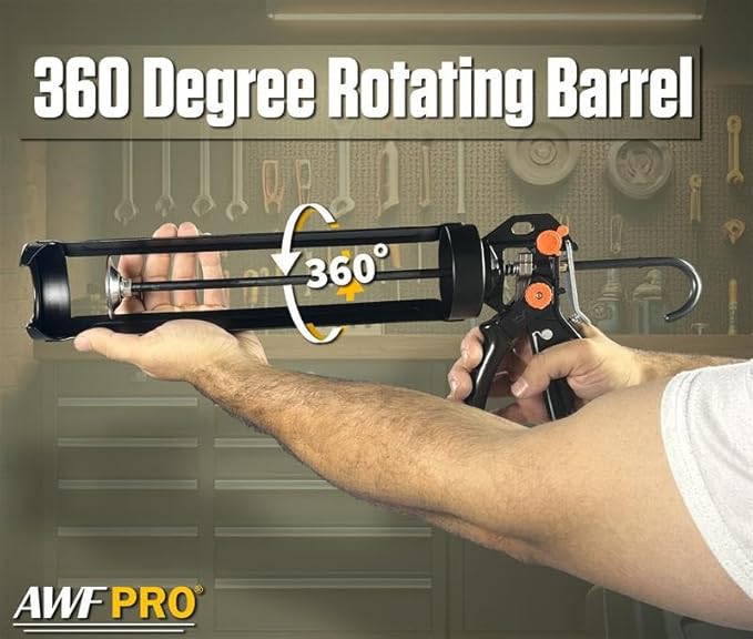 AWF PRO 29 oz Dual Thrust Caulk Gun - 25:1 or 12:1 Thrust Ratio, Dripless, Rotating Barrel, Comfort Grip, with Built-In Puncture Tool, Pack of 6