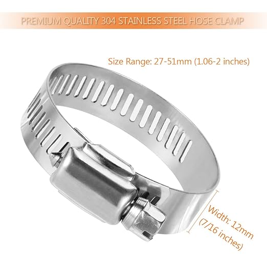 LOKMAN 20 Pack Stainless Steel Hose Clamp Adjustable 1-1/8'' - 2'' (27-51mm) Worm Gear Hose Clamp, Metal Fuel Line Pipe Clamp for Plumbing, Automotive And Mechanical Application
