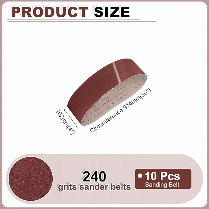 HARFINGTON 4 x 36 Inch Sanding Belts, 10 Pcs 240 Grits Aluminum Oxide Abrasive Belt Sander File Belt for Woodworking, Metal Polishing, Knife Sharpener