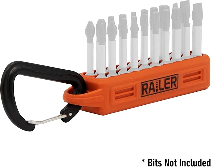 Screwdriver Bit Holder Storage Organizer – Railer 20-Hole Orange Bit Holder with Carabiner
