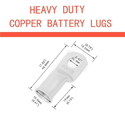 25Pcs 1/0 AWG 3/8"(M10) Stud Tinned Copper Ring Terminals Battery Cable Ends Wire Lugs 1/0 Gauge Battery Cable Lugs Heavy Duty Cable Lugs Bare Copper Eyelets Tubular Ring Terminal Connectors