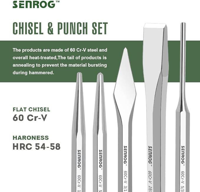 12-Piece Punch and Chisel Set, Including Pin Punch, Cold Chisel, Taper Punch, Center Punch, Carrying Case, Widely Used in Factories, Repair Shops, Home