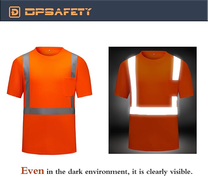 High Visibility Shirts Quick Dry Safety T Shirts with Reflective Strips and Pocket Short Sleeve Mesh Hi Vis Construction Work Class 2 Shirt for Men/Women Orange,4XL