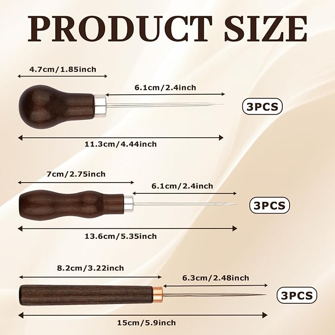 9 PCS Leather Awl Tool Set - Professional Punch & Stitching Awl Tool, Gourd Shape Handle Punch Tools, Scratch Awls Sewing Tool for Leathercraft, Shoe Repair, DIY Sewing & Woodworking