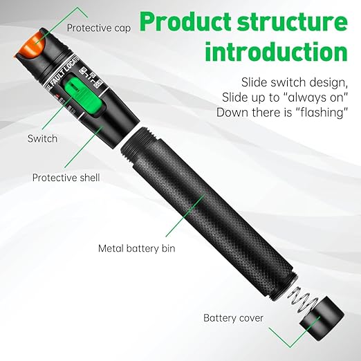 Moocci Visual Fault Locator Fiber Optic Tester - VFL Fiber Optic Cable Tester Meter with FC to LC Adapter - Tools Tester Kit for LC/FC/SC/ST, Network Cable Test