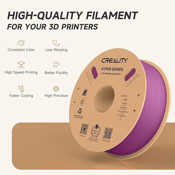Official Creality Hyper PLA Filament 1.75mm, High Speed PLA 30-600mm/s 3D Printer Filament, Dimensional Accuracy +/-0.02mm, Fit Most FDM 3D Printers，1KG(2.2lbs) Spool Purple