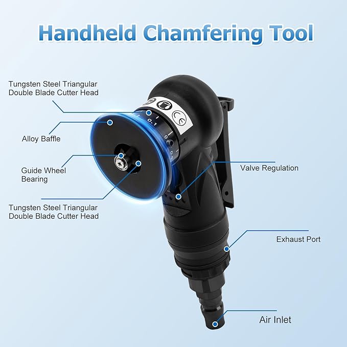 Mini Pneumatic Chamfering Tool Handheld,45 Degree Tile Chamfering Tool Handheld Air Tool Kit for Metal Wood Beveling Deburring (C&R Angle Blades)