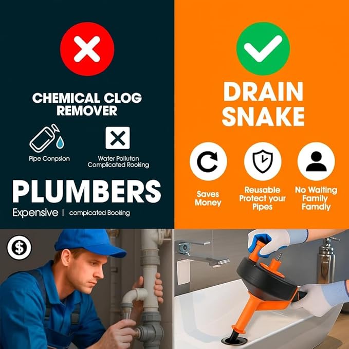 Musbus 25 FT Drain Snake Hair Drain Clog Remover, Plumbing Clogged Cleaner Tools for Toilet/Shower Sink/Bathtub, Gunk Removal Auger Declogger, Bathroom Unclog Plumbers Tool, Bath Tub Unclogger Snakes