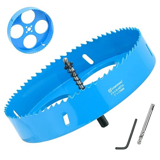 7 Inch Hole Saw with Arbor for Metal and Drywall Cutting, Bi-Metal Hole Cutter, 7" Hole Saw Kit for PVC Boards, Fiberglass and Vent Pipes