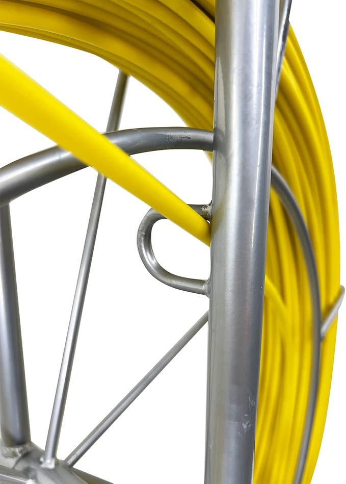 8MM 150M Fiberglass Duct Rodder Conduit Fish Tape Cable Puller Electrical Wire Puller Fiberglass Running Rod Wheel with Cage