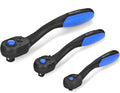 3-Piece Ratchet Set 1/2" 3/8" 1/4-Inch Drive Socket Wrench Quick-Release Composite Offset Handle Reversible Gear Spanner for Gift 72-Tooth