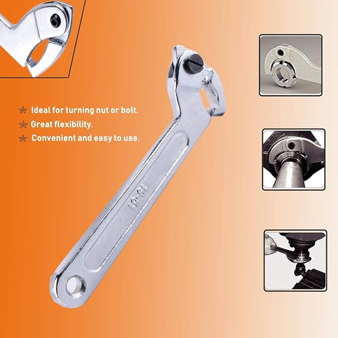 Adjustable C Spanner Hook Wrench Tool, Chrome Vanadium 3/4-2"(19-51Mm)+2-4 3/4"(51-121Mm) Spanner Set-Used to Tighten Side Slot Nuts on Collars, Lock Nuts and Bearings Collets