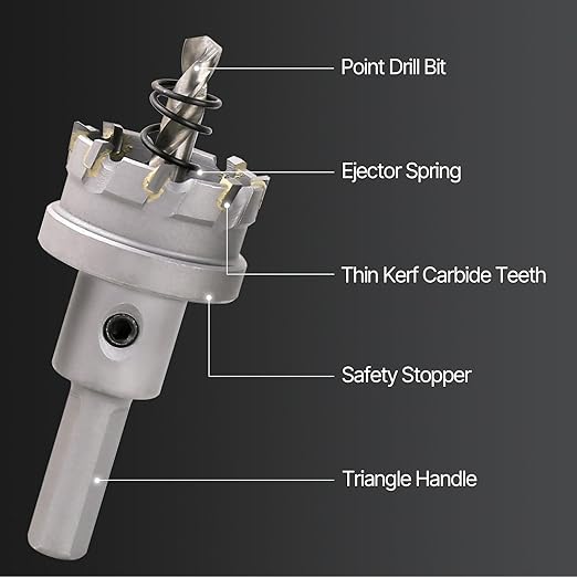 3PCS Carbide Hole Saw Kit, 7/8'' to 1-3/8'' Metal Hole Cutter with Pilot Drill, Holesaw for Hard Metal, Stainless Steel, Iron, Mild Steel, Aluminium, Alloy, Plastic, Fiberglass