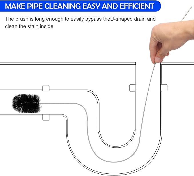 6Pcs Flexible Drain Brush 78 Inch Pipe Cleaning Brush 63 Inch drain cleaner brush 59 Inch Hose Brush and 3 Pcs 9 Inch Straw Cleaner Brush for straws Kitchen Sink Plumbing and Shower Drain Tube (Black)
