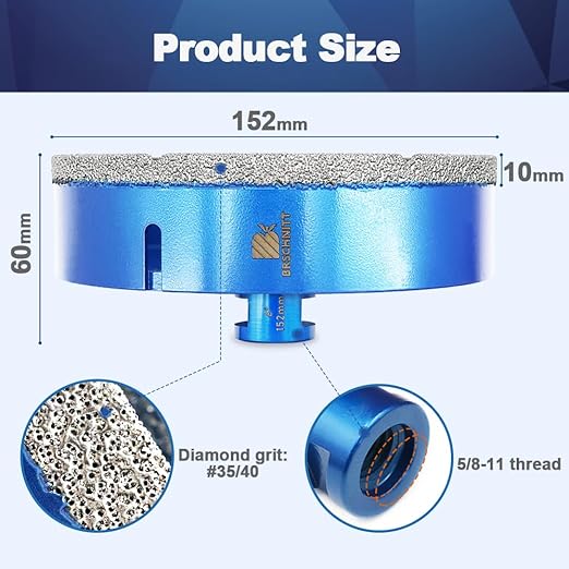 6 Inch Diamond Core Drill Bit for Porcelain Tile Ceramic Marble Granite Drilling,BRSCHNITT 2pcs Vacuum Brazed Diamond Hole Saw with 5/8-11 Thread (152mm 2pcs)