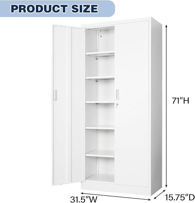 BESFUR Metal Storage Cabinet 87" H,Tall Locking Storage Cabinets with Top Cabinet and 4 Adjustable Shelves for Home Office, Garage,School, Apartment, Warehouse, Utility Room，Black