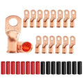 16Pcs 4/0 AWG 5/16" Stud Heavy Duty Copper Wire Lugs with 16Pcs Heat Shrink Tubing 4/0 Gauge Ring Terminals Battery Cable Ends Bare Copper Eyelets Tubular Ring Terminal for Car Boat Marine