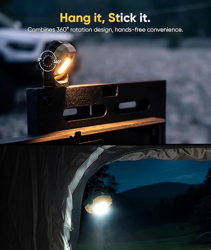 Magnetic Work Light, 1200LM Magnetic Light with IPX4 Waterproof, 4000mAh Battery Led Work Light, Camping Light for Car Repair, Camping, Emergency (2 Pack)
