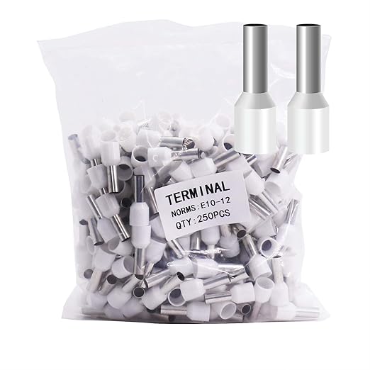 Fidioto 8AWG Wire Ferrules Terminals, 250pcs AWG8 White Ferrule Connectors Wire Insulated Cord Pin Ends Terminals for Electric, Industrial, Chemical Industry, Power Control System, etc.