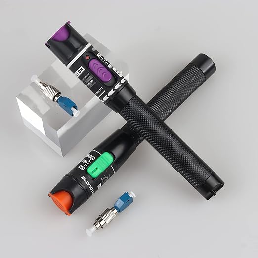 2pc Fiber Optic Visual Fault Locator VFL Fiber Optic Cable Tester with 2pcs Singlemode 9/125um FC Male to LC Female Adapter, Green & Purple Switch (Mode Number: VFL-30)