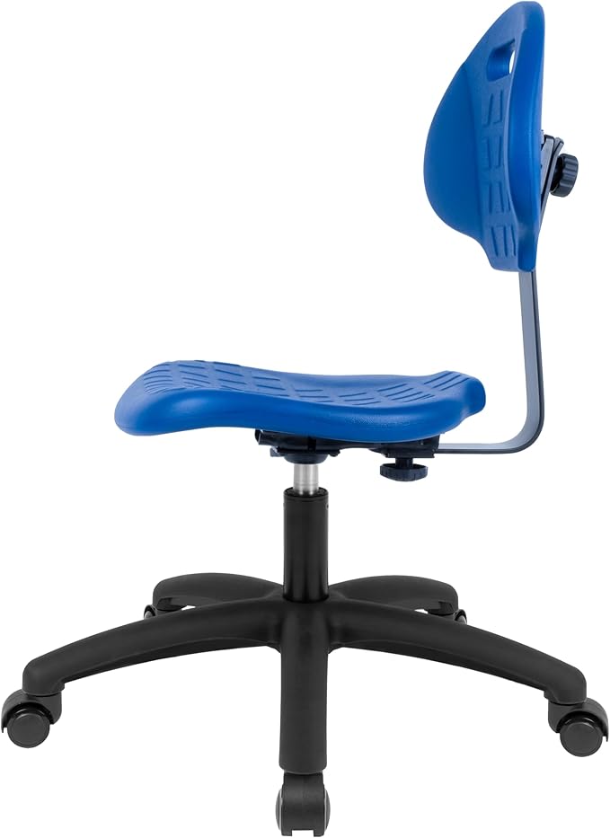 Chair Master Table Height Chair/Stool-Easy to Clean! Deluxe Ergonomic Polyurethane Chair. 5" of Height Adj (15.5"-20.5") 450 lb Capacity. Automotive, Lab, Garage, Home, Office (Self Braking, Blue)