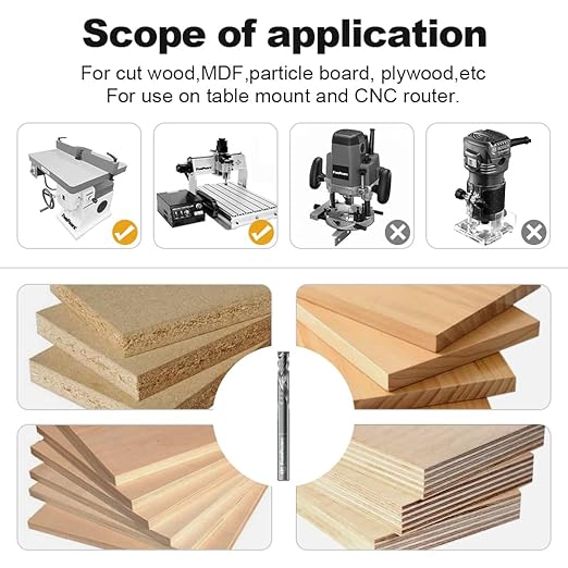 FivePears Up&Down Cut Compression Spiral Router Bit for CNC, 1/4" Cutting Diameter, 1" Cutting Length, 1/4 inch Shank, Carbide End Mill Router Bit for Wood Carving Engraving Grinding Grooving