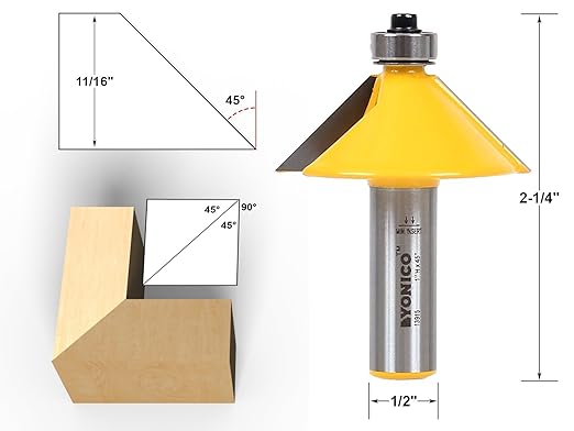 YONICO Chamfer Router Bits Bevel Edge Forming Set 5 Bit 1/2-Inch Shank 13508