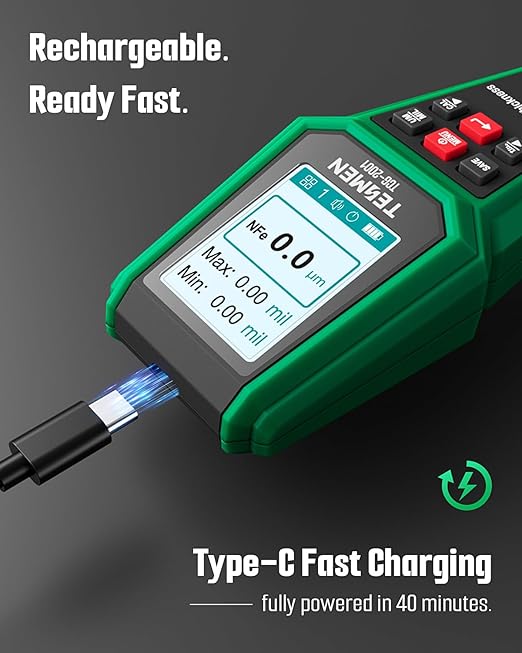 TESMEN TCG-2001 Paint Thickness Gauge for Cars, Digital Paint Meter with Data Bar Graph, 4-Way Backlit Color Screen, Car Paint Mil Thickness Tester with Limit Alarm for Used Car Buyers - Green