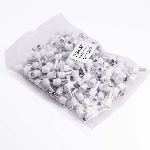 Fidioto 8AWG Wire Ferrules Terminals, 250pcs AWG8 White Ferrule Connectors Wire Insulated Cord Pin Ends Terminals for Electric, Industrial, Chemical Industry, Power Control System, etc.