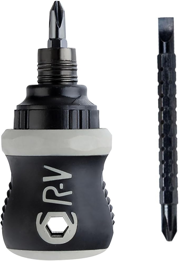 Buspoll Ratcheting Stubby Screwdriver - Adjustable Length, Reversible Dual End, Magnetic Tip - Compact, Portable, Pocket Size.