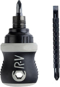 Buspoll Ratcheting Stubby Screwdriver - Adjustable Length, Reversible Dual End, Magnetic Tip - Compact, Portable, Pocket Size.