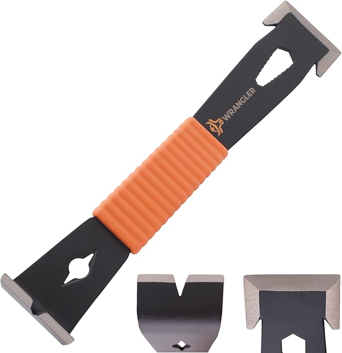 9.5" Trim Bar Pry Bar - Patented Small Pry Bar with Bolt Remover & Nail Puller for Home Improvement & Construction - Flat Bar with Shock-Absorbing Grip & Wide Winged Ends